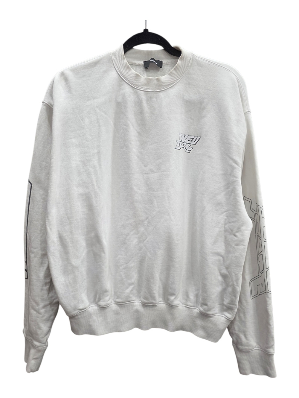 WE11DONE White Graphic Logo Sleeve Crewneck Sweatshirt Size XS